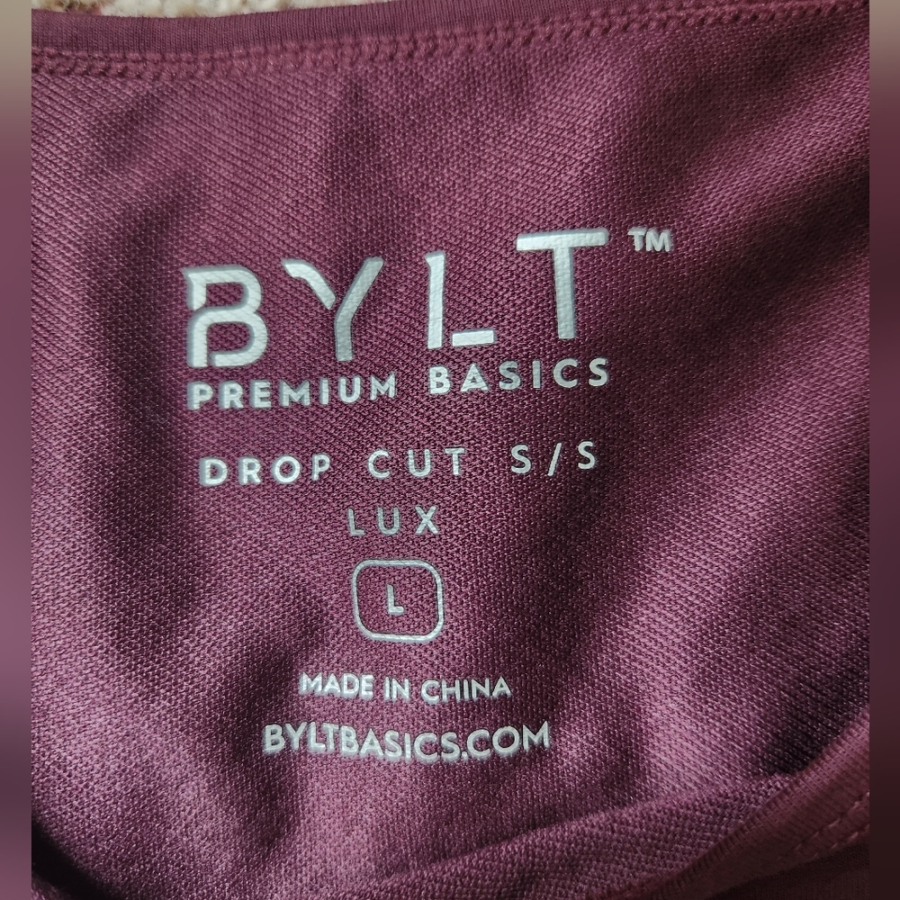 BYLT Premium Basics Drop Cut Lux Short Sleeve Shirt Maroon Mens Size Large - Picture 4 of 8